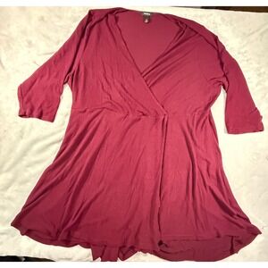 Torrid Women Burgundy Dress Plus Size 5 Faux‎ Wrap 3/4 Sleeve V Neck Flared Hem